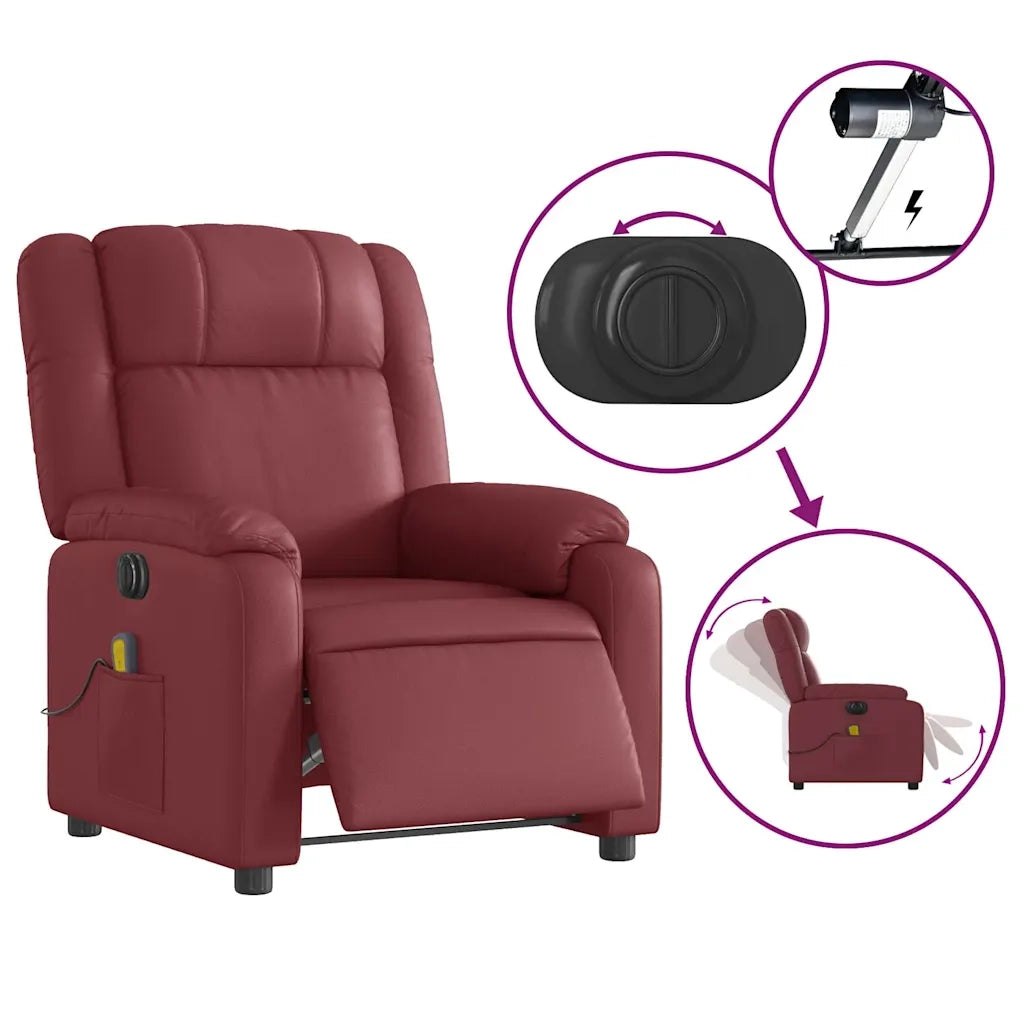Poltrona Massaggiante | Sedia Relax Reclinabile Rosso Vino in Similpelle