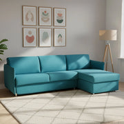 Scordia, Divano Letto con Penisola Sfoderabile Made in Italy, 260x160 cm Azzurro