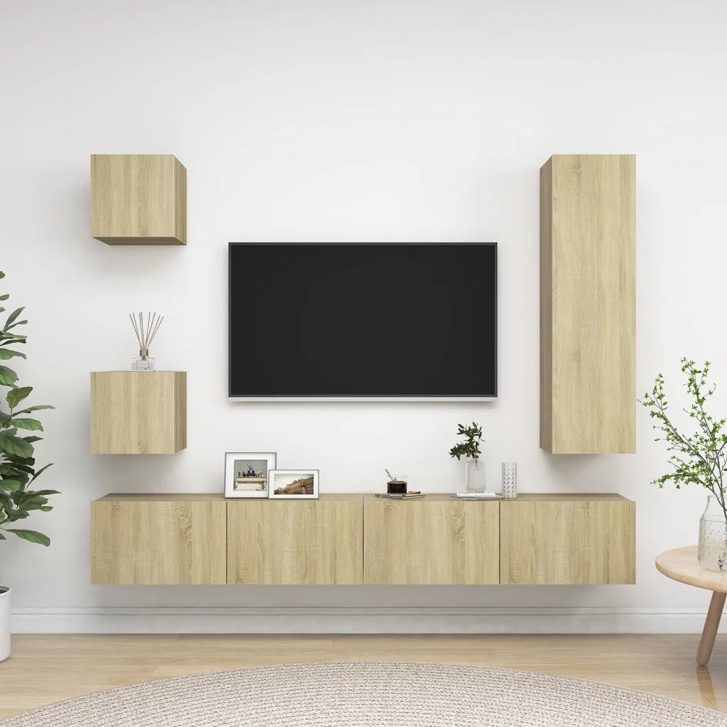 Set di Mobili TV 5 pz-Set di 5 Credenza per TV Rovere Sonoma in Legno Multistrato 500094