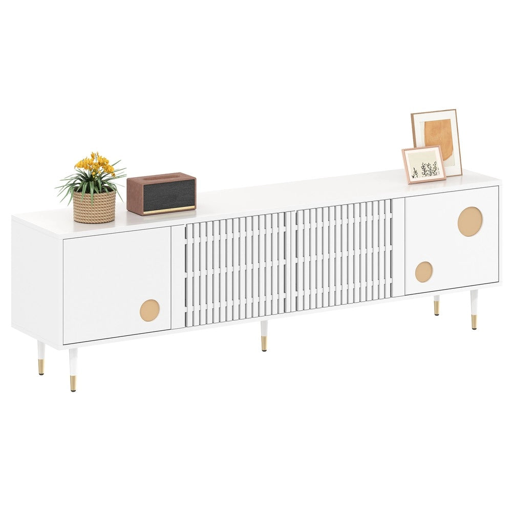 Mobile TV con Ante in Legno Massello e Decoro Oro ¨C Xylo ¨C Bianco
