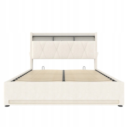 Letto imbottito 160x200 LED USB-C beige - Xylo