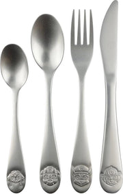 Set di cucina con rilievo - 4 pezzi di posate per bambini - acciaio inossidabile - resistente al lavastoviglie - comprensivo di coltello, forchetta, cucchiaio grande e cucchiaio piccolo
