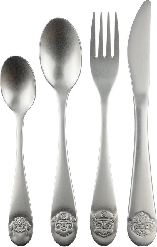 Set di cucina con rilievo - 4 pezzi di posate per bambini - acciaio inossidabile - resistente al lavastoviglie - comprensivo di coltello, forchetta, cucchiaio grande e cucchiaio piccolo
