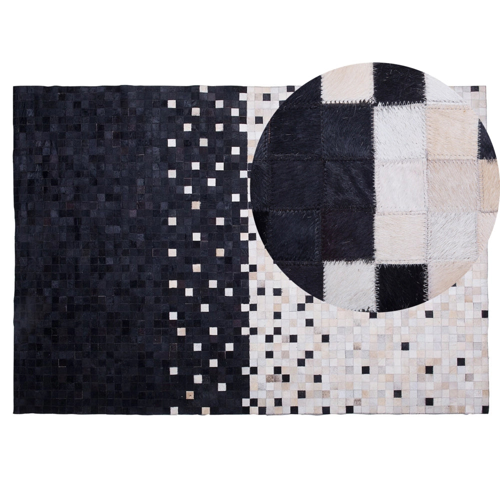 Tappeto tappetino Moquette Multicolore Pelle Bovina Patchwork Motivo Geometrico Rettangolare 140 x 200 cm