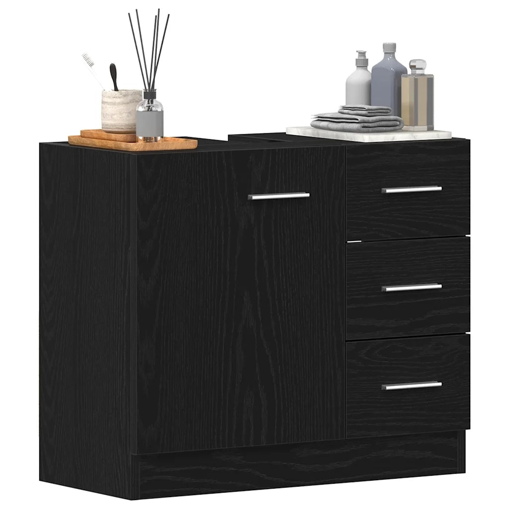 Mobile Lavabo Rovere Nero 63x30x54 cm in Legno Multistrato