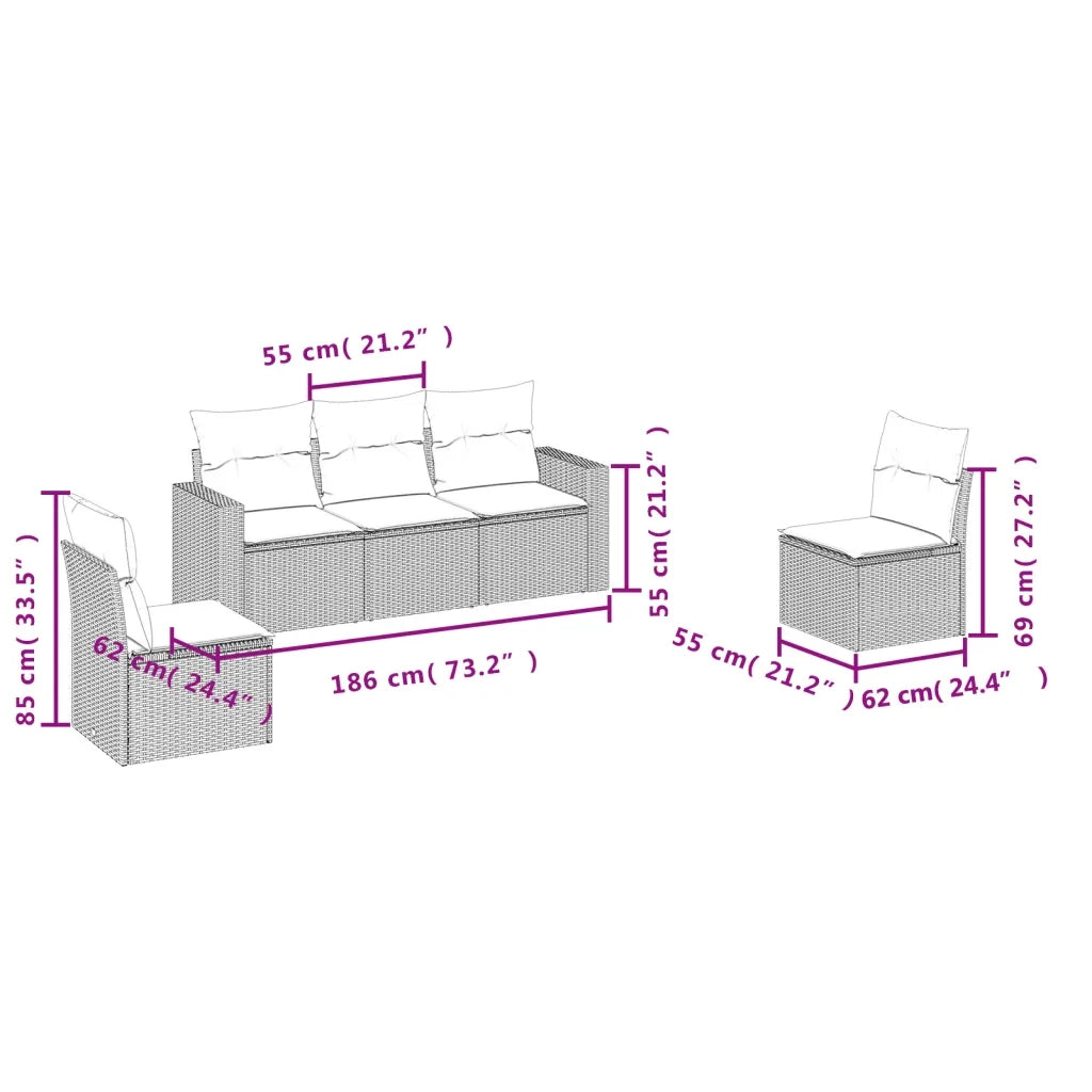 Set Divano da Giardino 5 pz con Cuscini Beige in Polyrattan 3251126