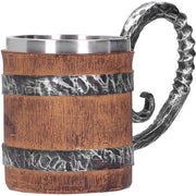 Piattino da birra in acciaio inossidabile - Vintage - Design a forma di teschio vichingo - Regalo per il padre - Apparenza a cera - Design di un barile di quercia