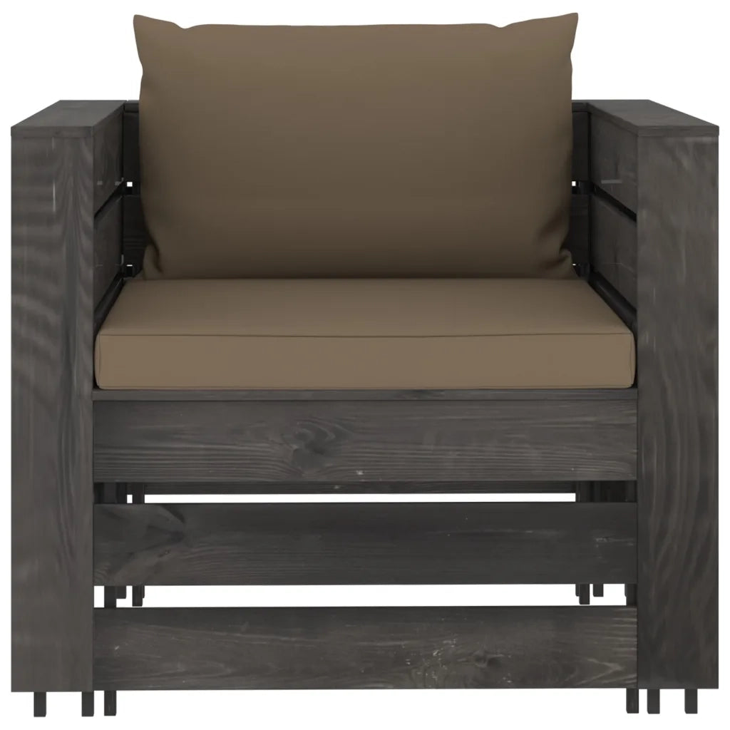 Set Divani da Giardino con Cuscini 2 pz Legno Impregnato Grigio 3068152