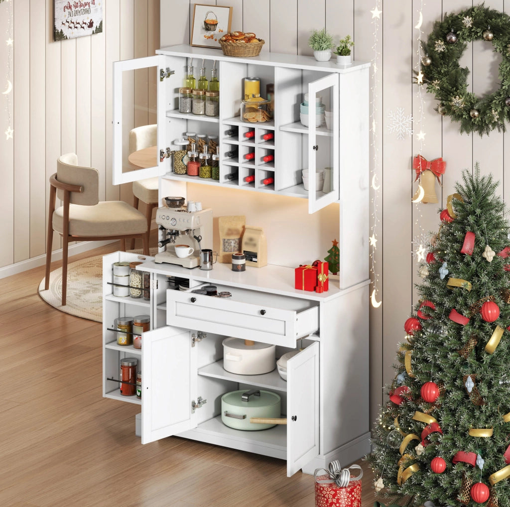 Credenza buffet con illuminazione LED RGB; prese USB e AC; 180 x 105 x 40 cm; bianco; in MDF