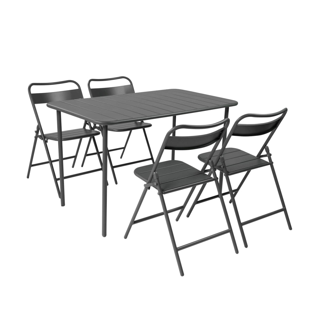Set tavolo da giardino bistrot in acciaio con 4 sedie pieghevoli,
