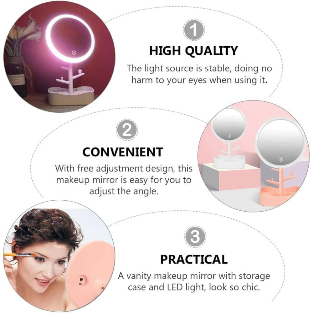 Trade Shop - Specchio Per Trucco Makeup Da Tavolo Con Luce A Led Ricaricabile + Portagioielli -