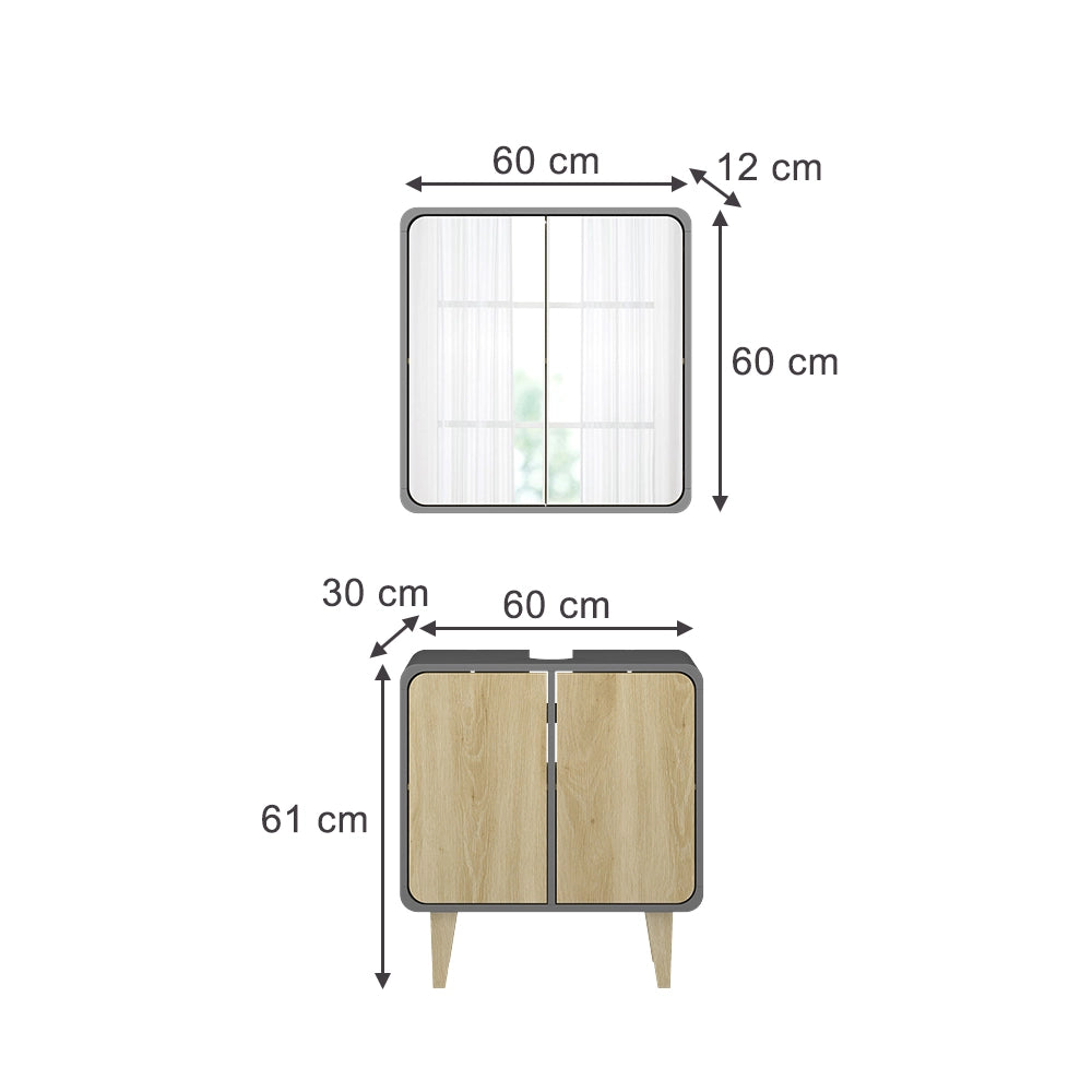 Vicco Set di mobili da bagno Antracite/quercia 2 parti