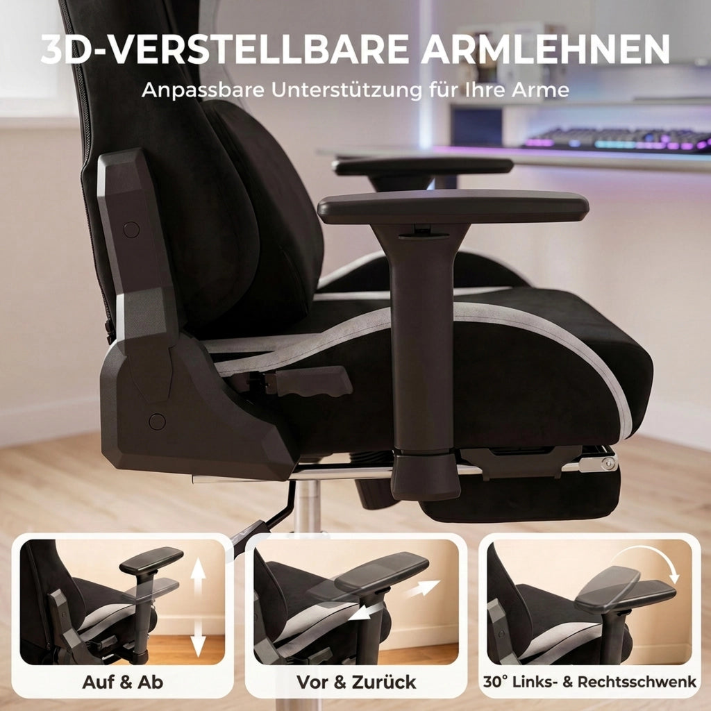 Gaming Stuhl Ergonomischer Gaming Sessel mit Knetmassage und Wärme