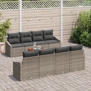 Set Divano da Giardino in 9 Pezzi con Cuscini Grigi in Rattan Sintetico