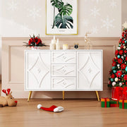 Com¨° elegante con motivo a losanga - Xylo - 120¡Á40¡Á80 cm - Bianco - 3 cassetti 2 ante piedi dorati