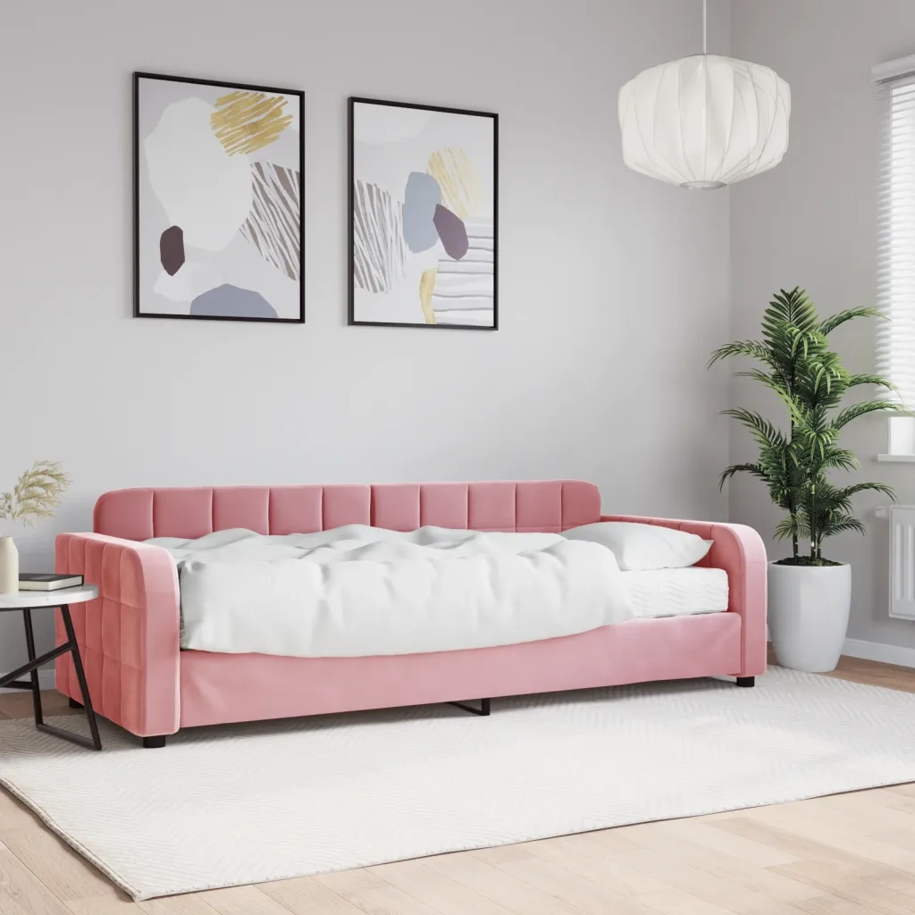 Divano Letto con Materasso-Sofa Letto-Daybed Rosa 80x200 cm in Velluto 692231