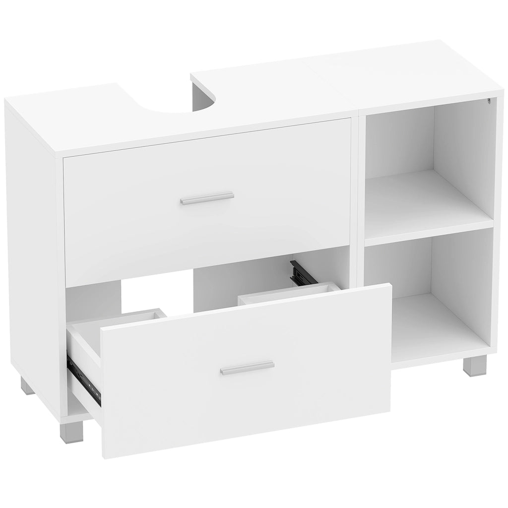 Mobile Sottolavabo da Bagno 90x30x60 cm con 2 Cassetti e Ripiani Aperti in Legno Bianco