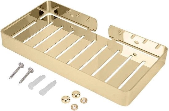 Pannelli di stoccaggio per bagno da appendere al muro, supporto in acciaio inossidabile con scarico, finitura dorata