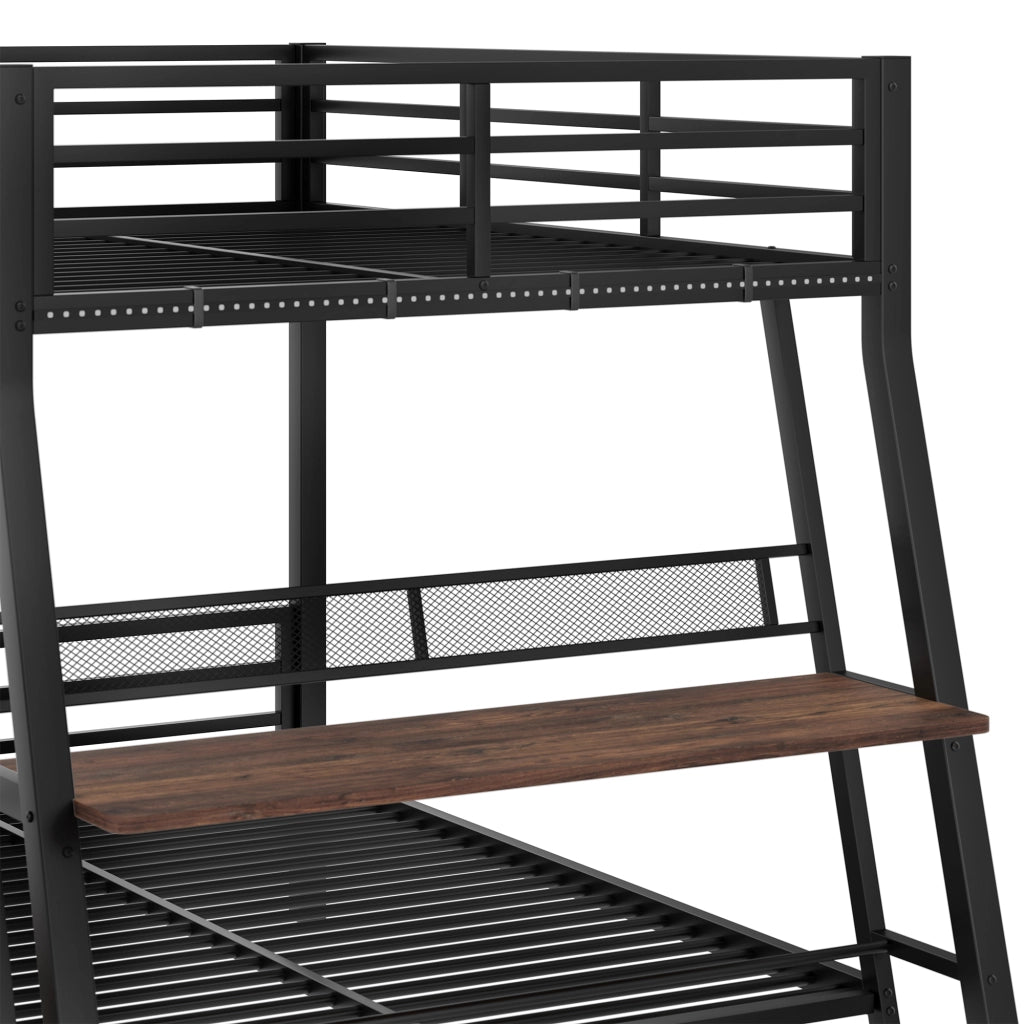 Letto a soppalco 140×200 cm con scrivania; LED; 2 cassetti; scala e sponde; senza materasso; nero