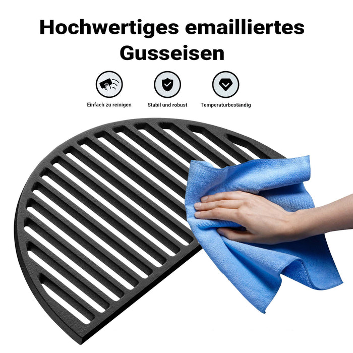 Set 2x Griglia in ghisa, forma a mezza luna, 46,7 x 22,8 x 0,9 cm, per barbecue, bistecchiera, ideale per grigliare carne, pesce, verdure