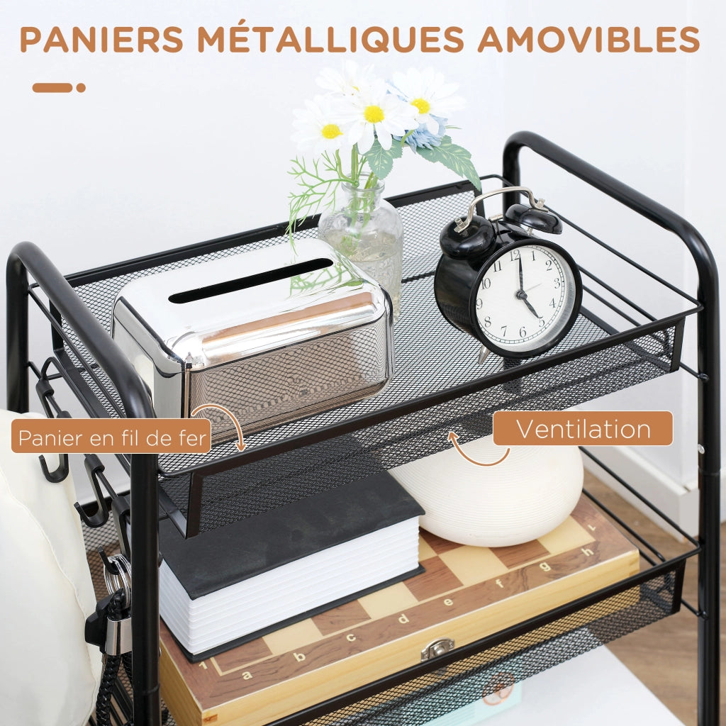 Tavolino a rotelle con cestelli ¨C zephmum ¨C 45x26.5x63 cm Nero