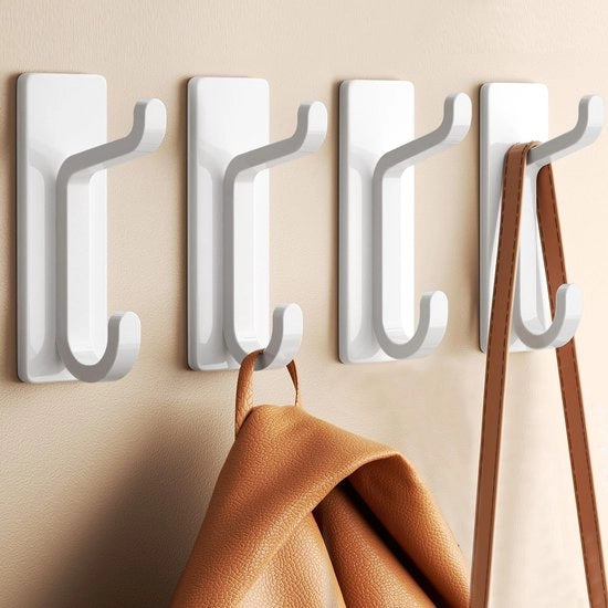 Set di 4 hanger per asciugamani senza perforazione - Peso di 6 kg - Hanger autoadesivi - Hanger con presa antiscivolo - Disegno a doppia gamba - Accessorio perfetto per la stanza da bagno - Hanger per parete
