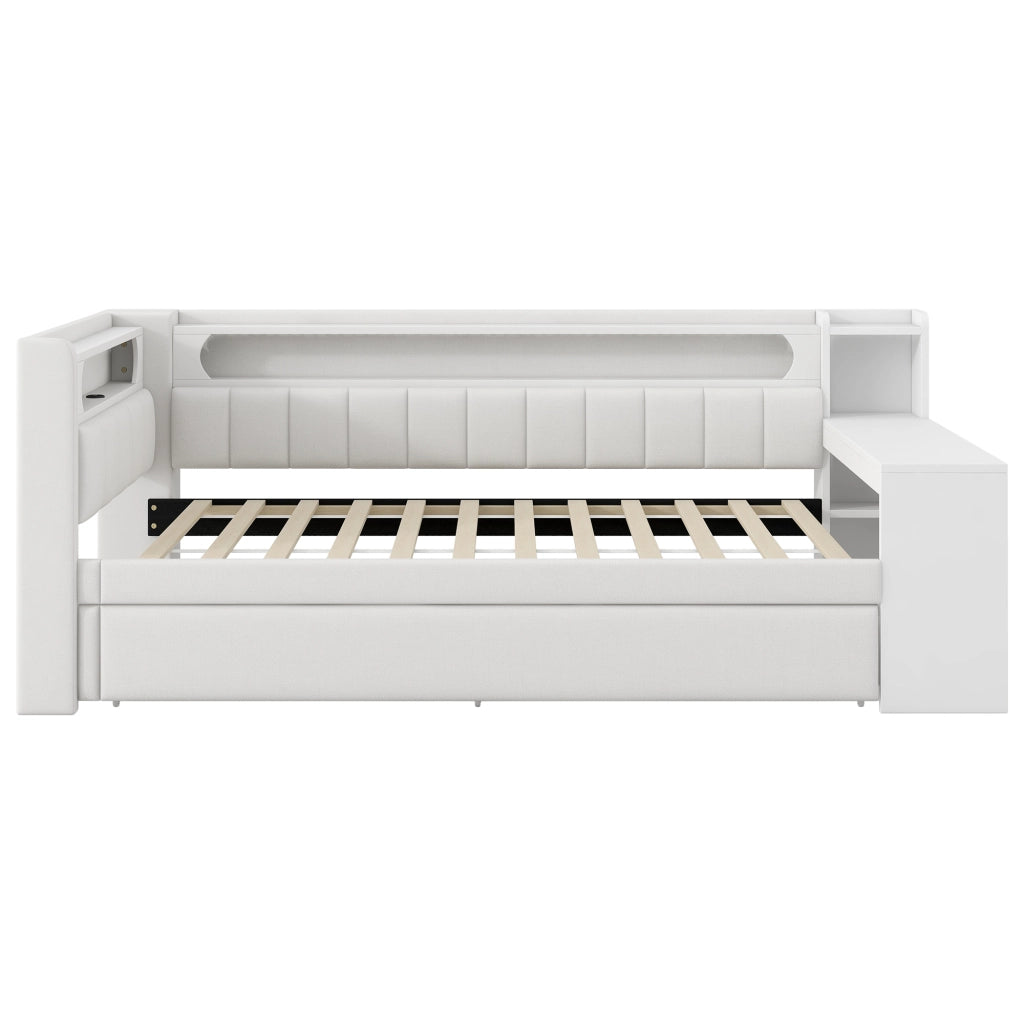 LETTO 90x200 cm Bianco con letto estraibile, scrivania, LED e USB
