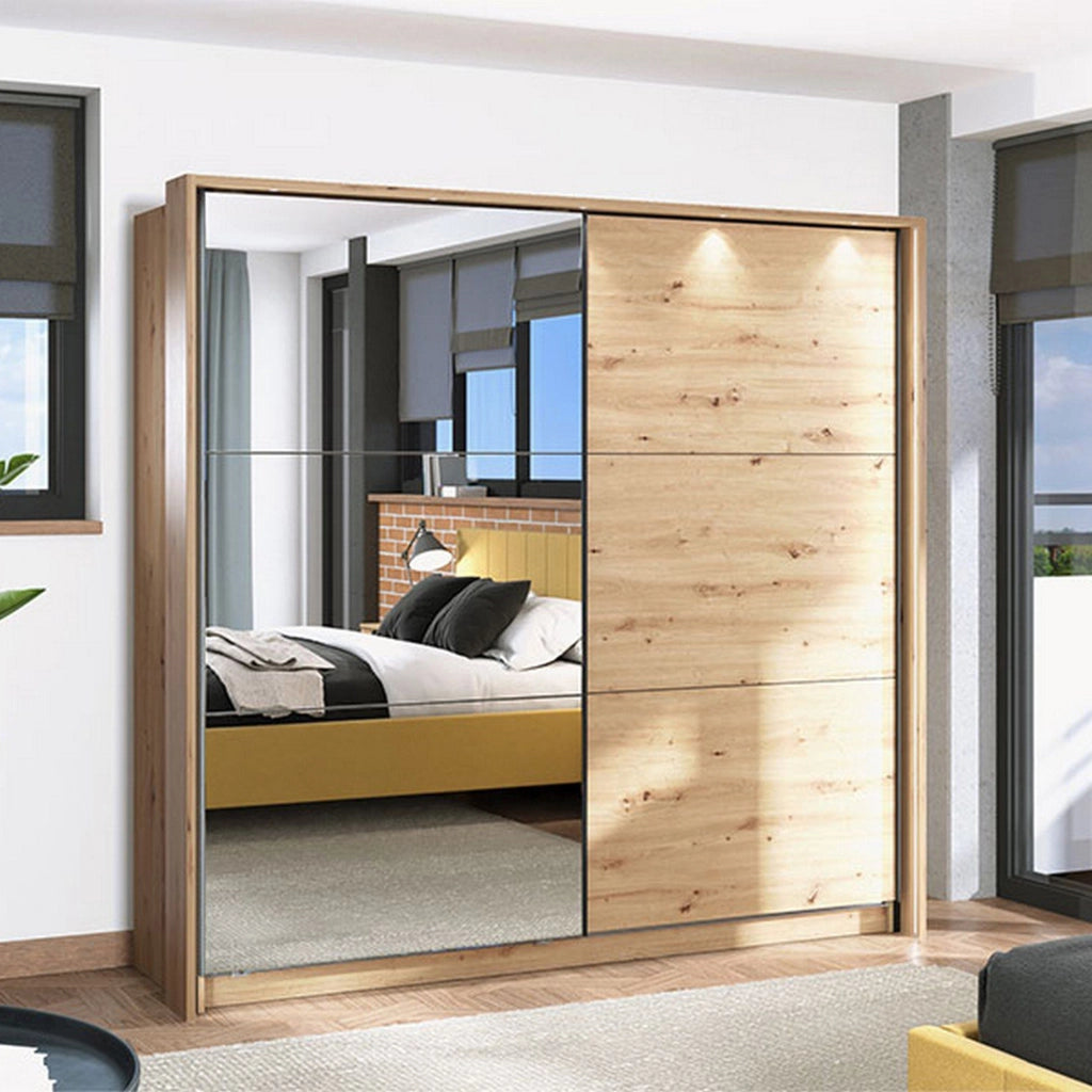 Armadio Camera da Letto Soncino, Guardaroba Grande Appendiabiti, 217x210h cm Marrone Rovere Nodi