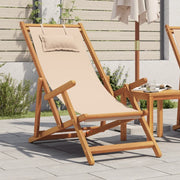 vidaXL Sedia da Spiaggia Pieghevole Beige Legno di Eucalipto e Tessuto