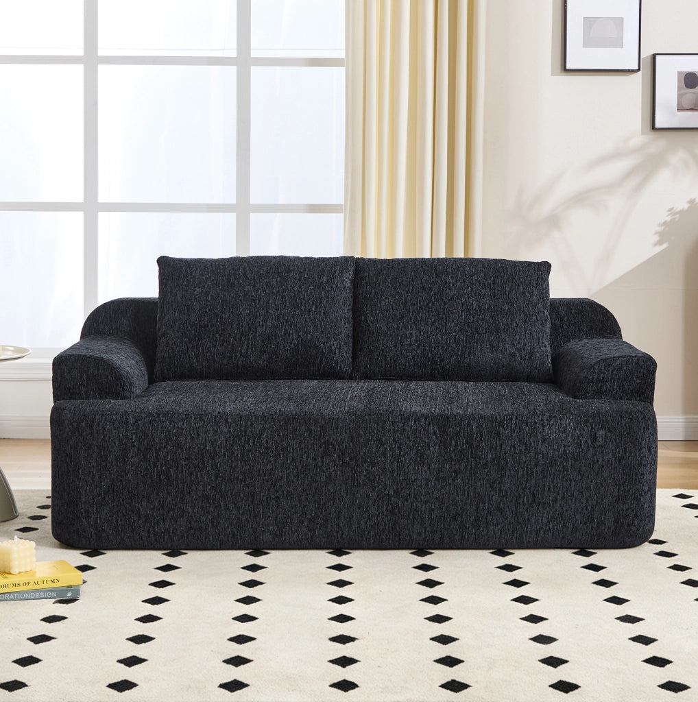 Divano modulare doppio in tessuto a coste nero con memory foam e cuscini grandi