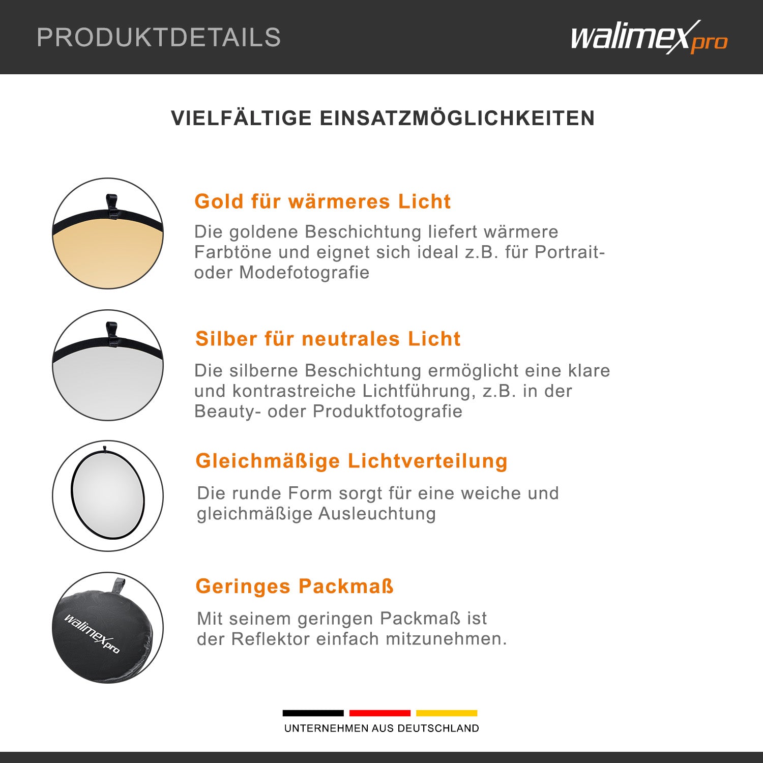 Riflettore pieghevole oro/argento, Ø107cm