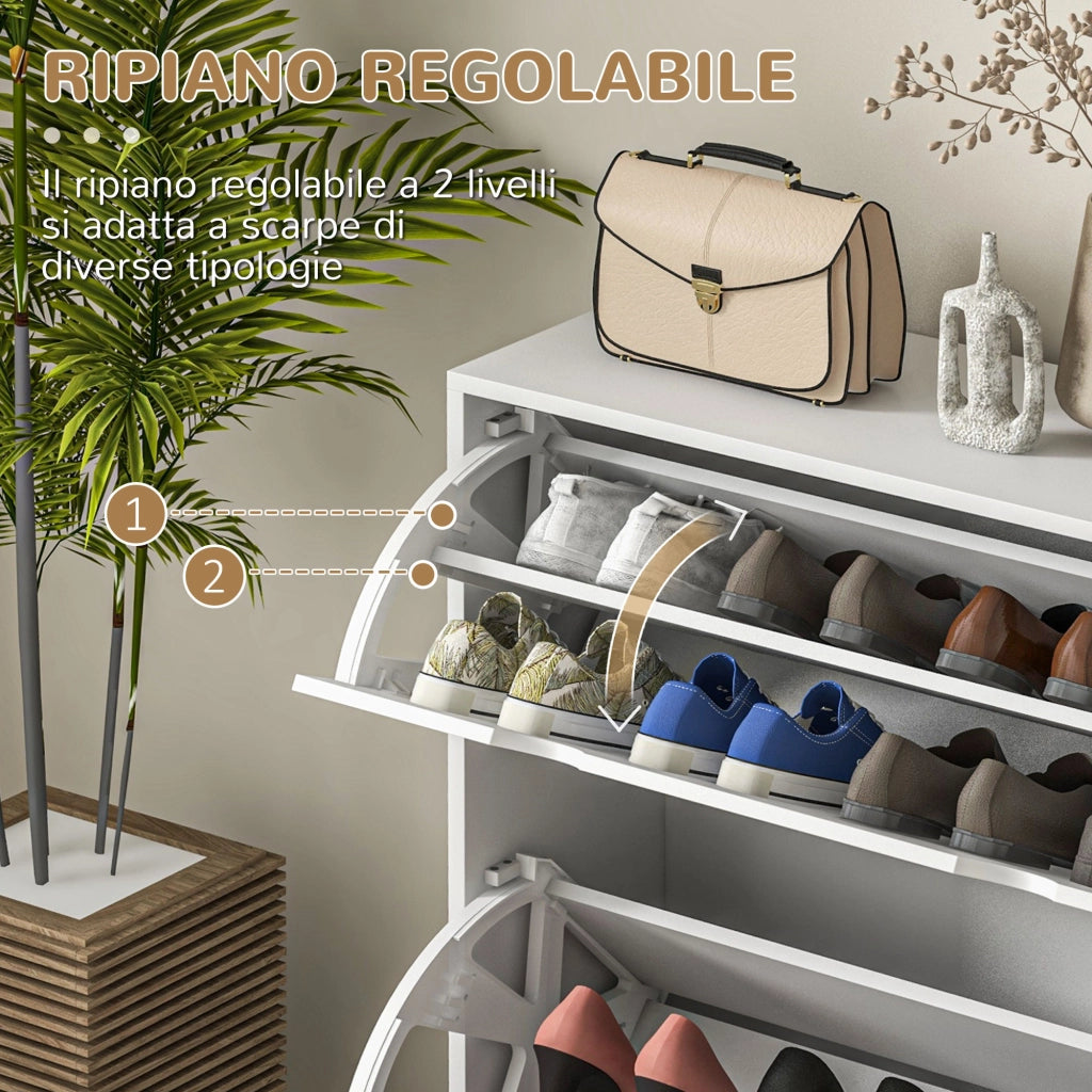 Armadio Scarpiera in Legno con Ante a Ribalta per 16 Paia ¨C Zephmum ¨C Bianco 81.5x25x83cm