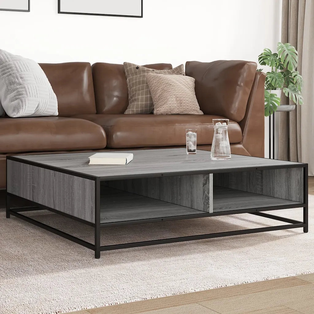 Tavolino Grigio Sonoma 100x100x30 cm in Truciolato e Metallo 848777