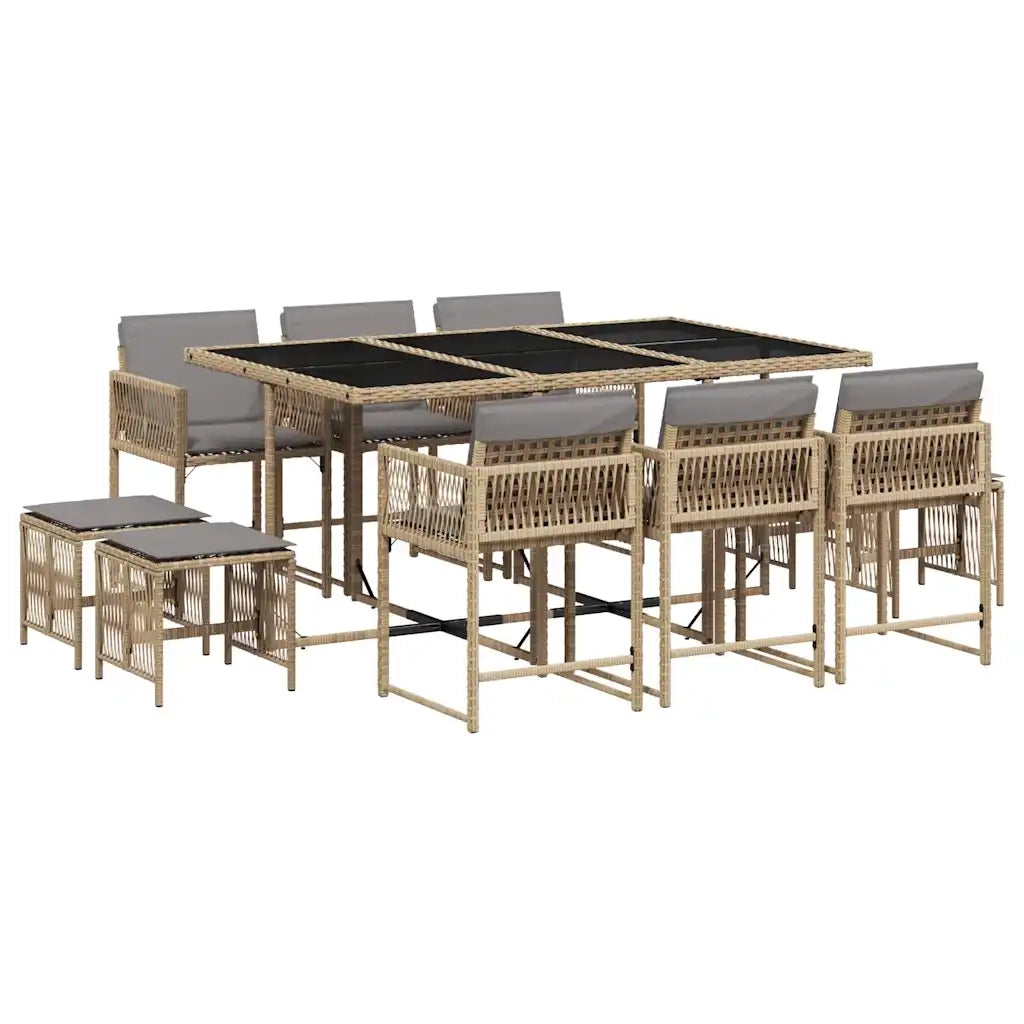 Set Pranzo da Giardino 11 pz con Cuscini Beige Misto Polyrattan 3211512