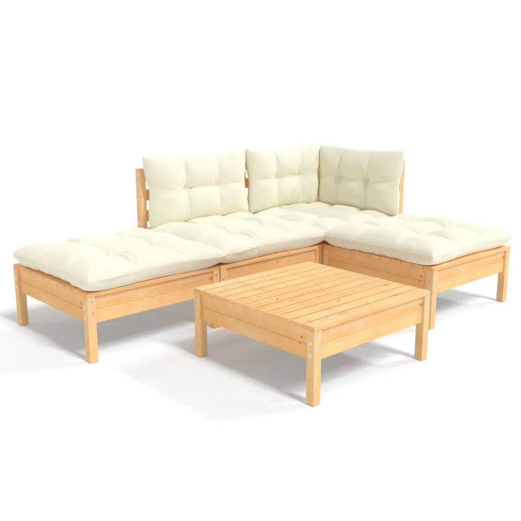 Set Salotto da Giardino 5pz con Cuscini Crema in Legno di Pino 3096292