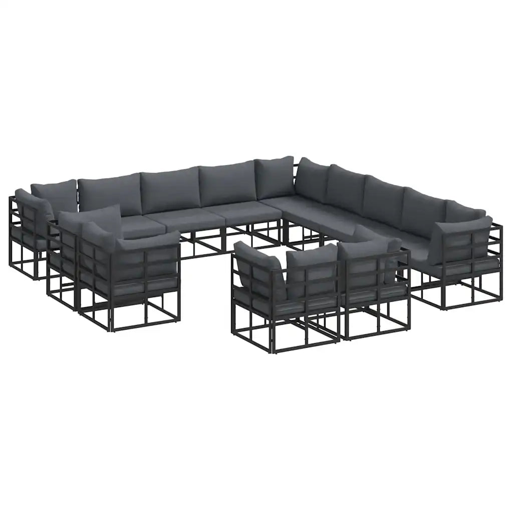 Set Divano da Giardino con cuscino 13 pcs Nero Alluminio 3378936