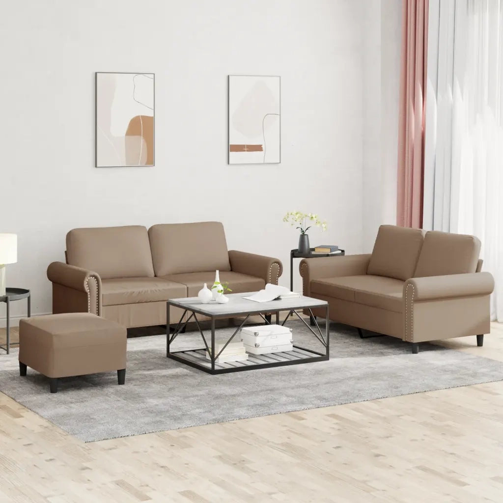 Set di Divani 3 pz con Cuscini cappuccino in Similpelle 3202159