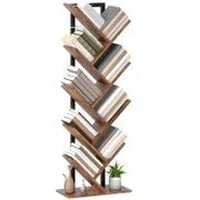 Libreria Scaffale con 9 Ripiani Stretto a Forma di Albero per Ufficio, Marrone Rustico