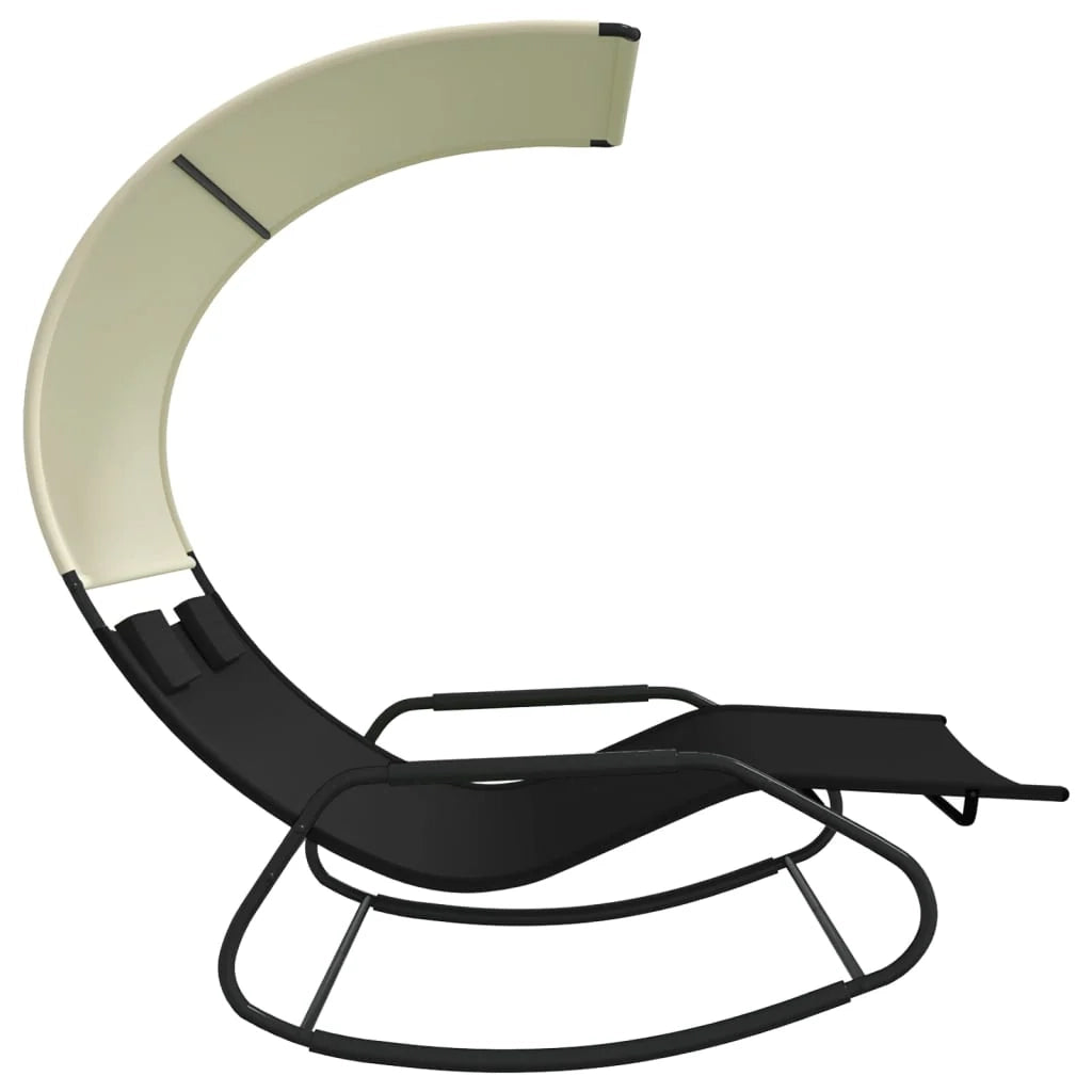 Lettino prendisole sedia a sdraio lettino prendisole letto da giardino patio doppio dondolo da esterno con baldacchino nero e crema 02_0012766