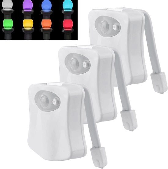 Set di 3 lampade da notte per bagno con rilevamento movimento - 16 colori - con vetro da wc - batterie - illuminazione bagno - toilette.