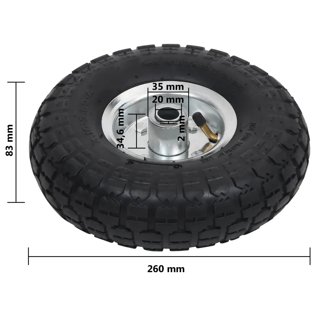 Ruote Carrello a Mano 2 pz in Gomma 4.10/3.50-4 (260x83) 142976