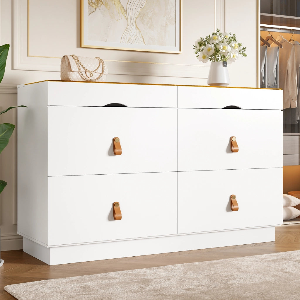 Cassettiera con 6 Cassetti e Ante in Vetro ¨C MINIMAL ¨C Bianco, 120x40x78 cm