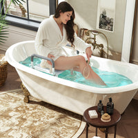 Sgabello per Doccia Regolabile 52x45x57-69 cm con Braccioli e Fori di Drenaggio in Alluminio HDPE e EVA Blu