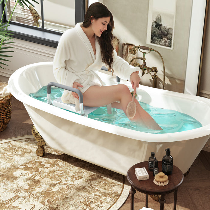 Sgabello per Doccia Regolabile 52x45x57-69 cm con Braccioli e Fori di Drenaggio in Alluminio HDPE e EVA Blu