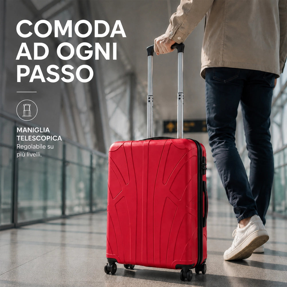 Valigia Bagaglio a Mano 55x40x20 cm Rosso Trolley Lugano Adatto Ryanair Easyjet