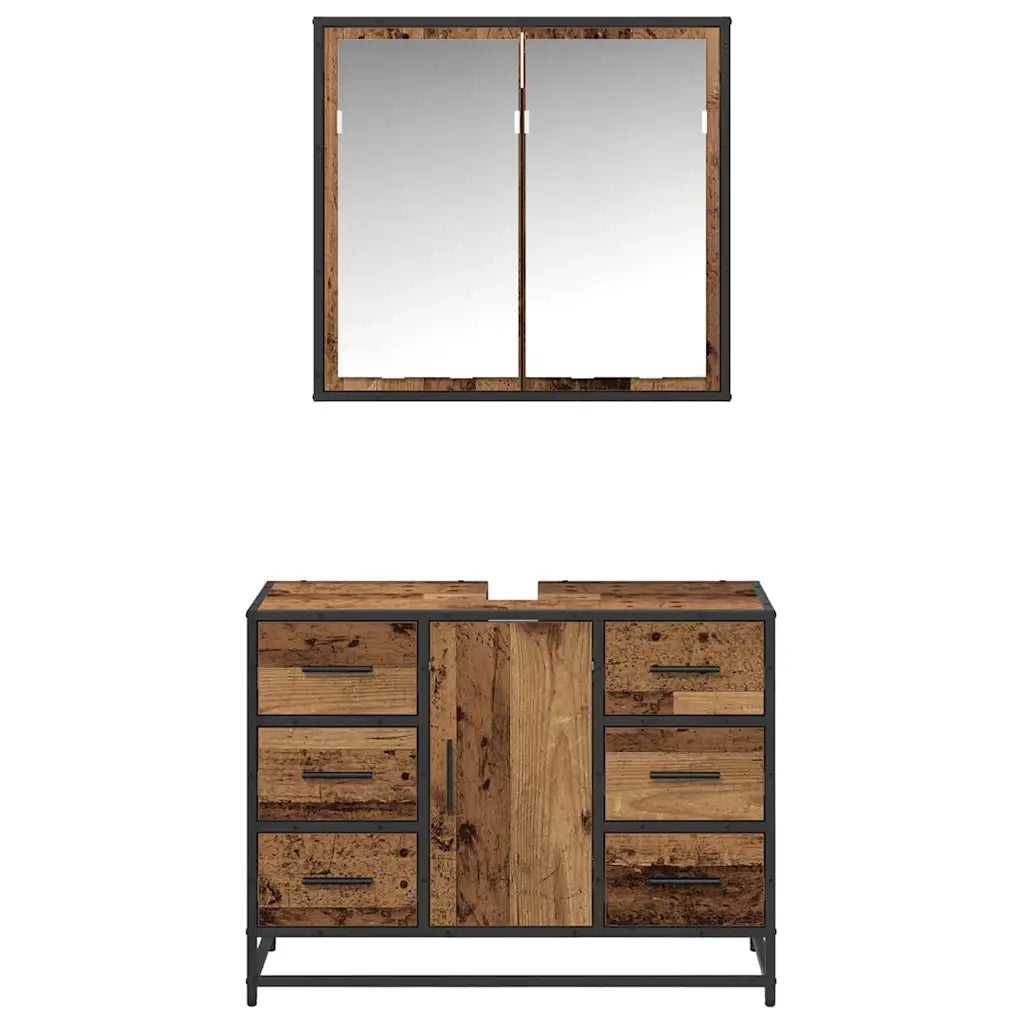 Set di mobili per il bagno con cassetto 2 pcs Legno vecchio 3402429
