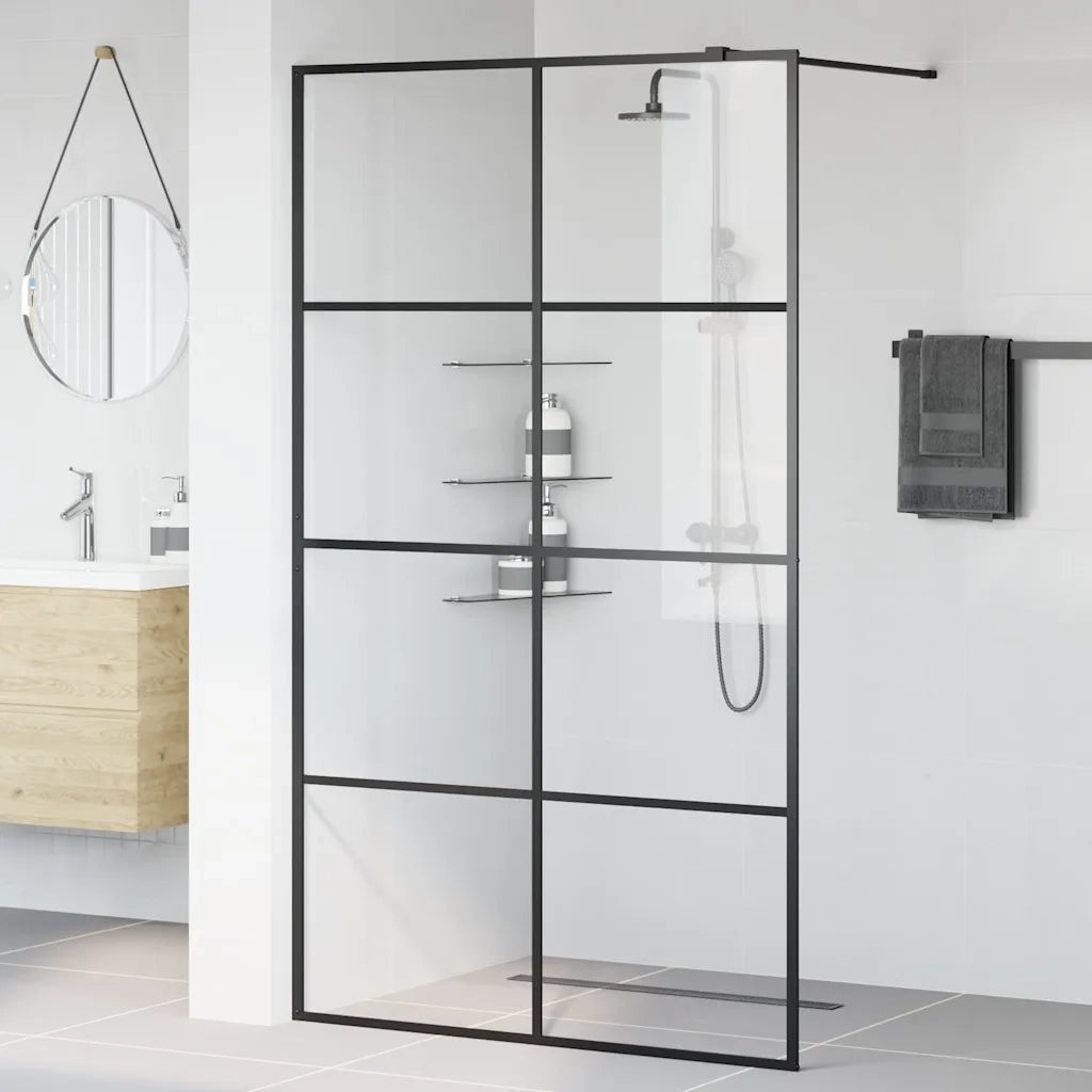 Parete per Doccia Walk-in Vetro Trasparente ESG 115x195cm Nera cod mxl 69378