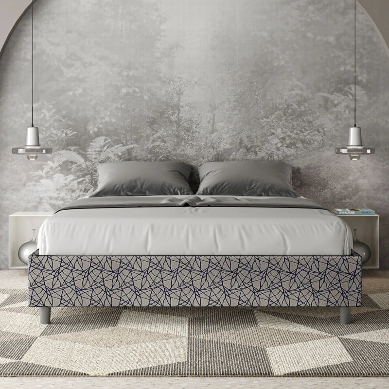 Letto Sommier imbottito Matrimoniale 160x190 cm tessuto Era Azelia - Con rete,Blu