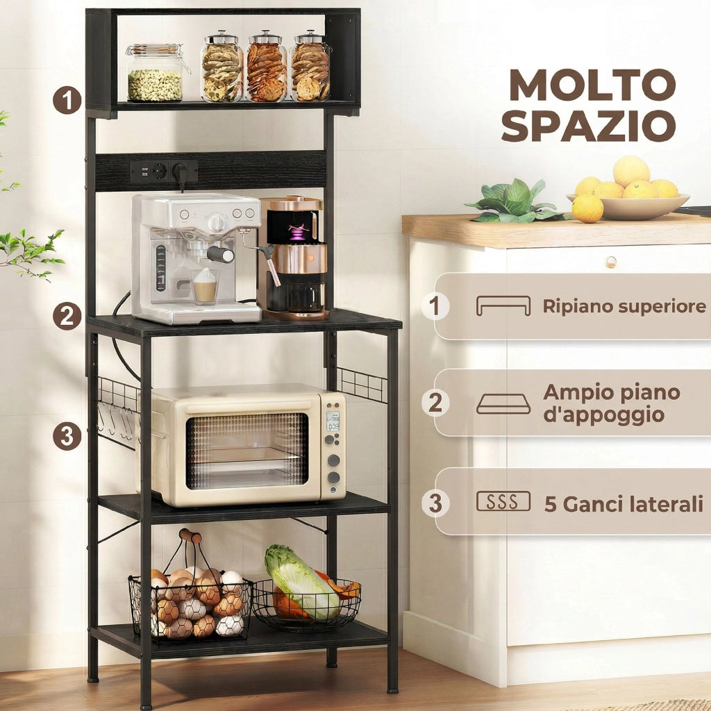 Scaffale da Cucina Stile Industriale ¨C Zephmum ¨C Legno e Acciaio Nero 80x30x180