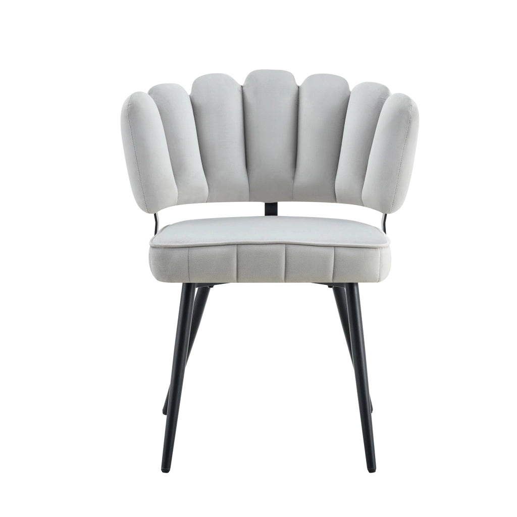Set 2 Sedie da Pranzo con Schienale Floreale ¨C MINIMAL ¨C Velluto Grigio Chiaro, Gambe in Metallo Nero